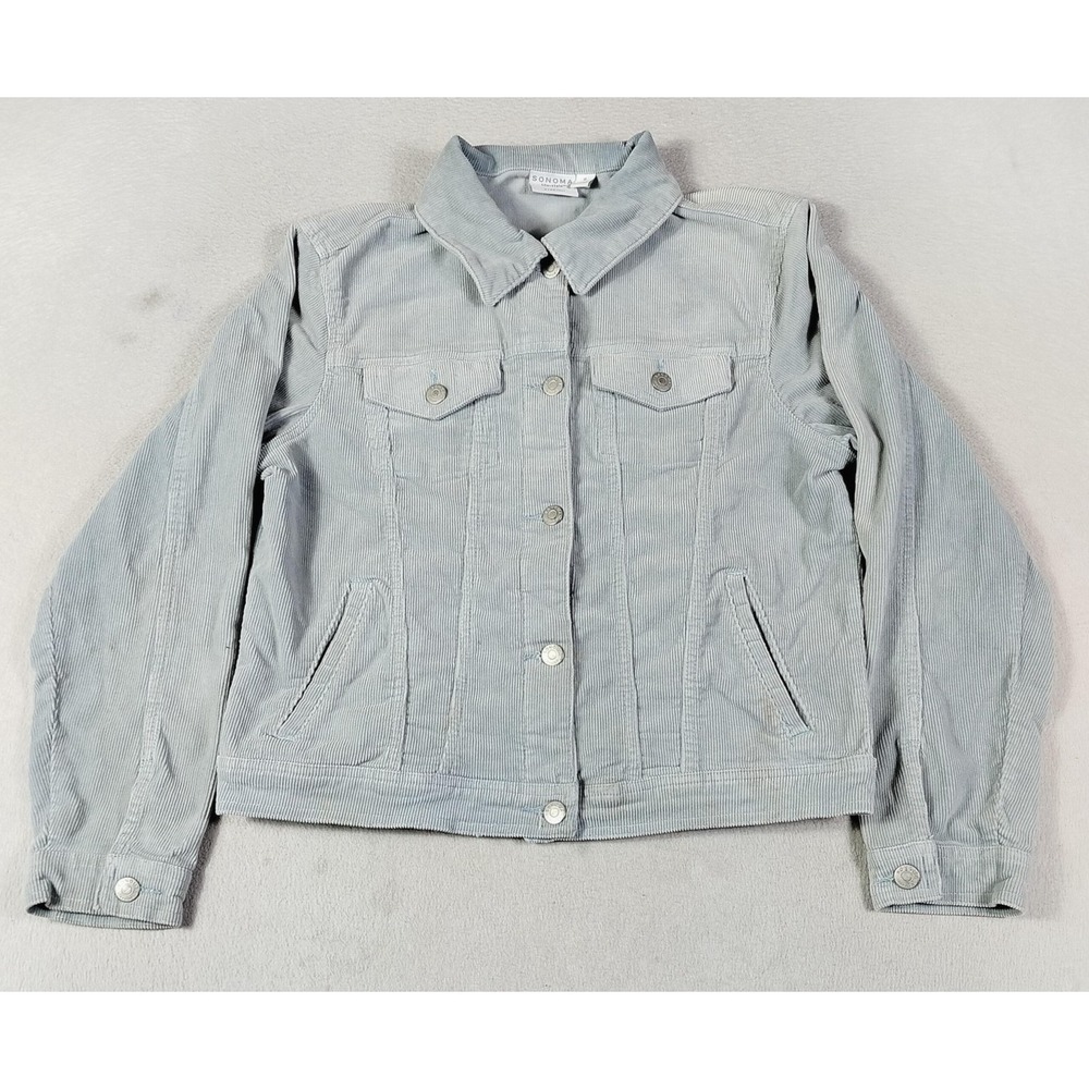 Sonoma Life+style Jacket Womens Small Gray Corduroy Distressed Stretch Trucker